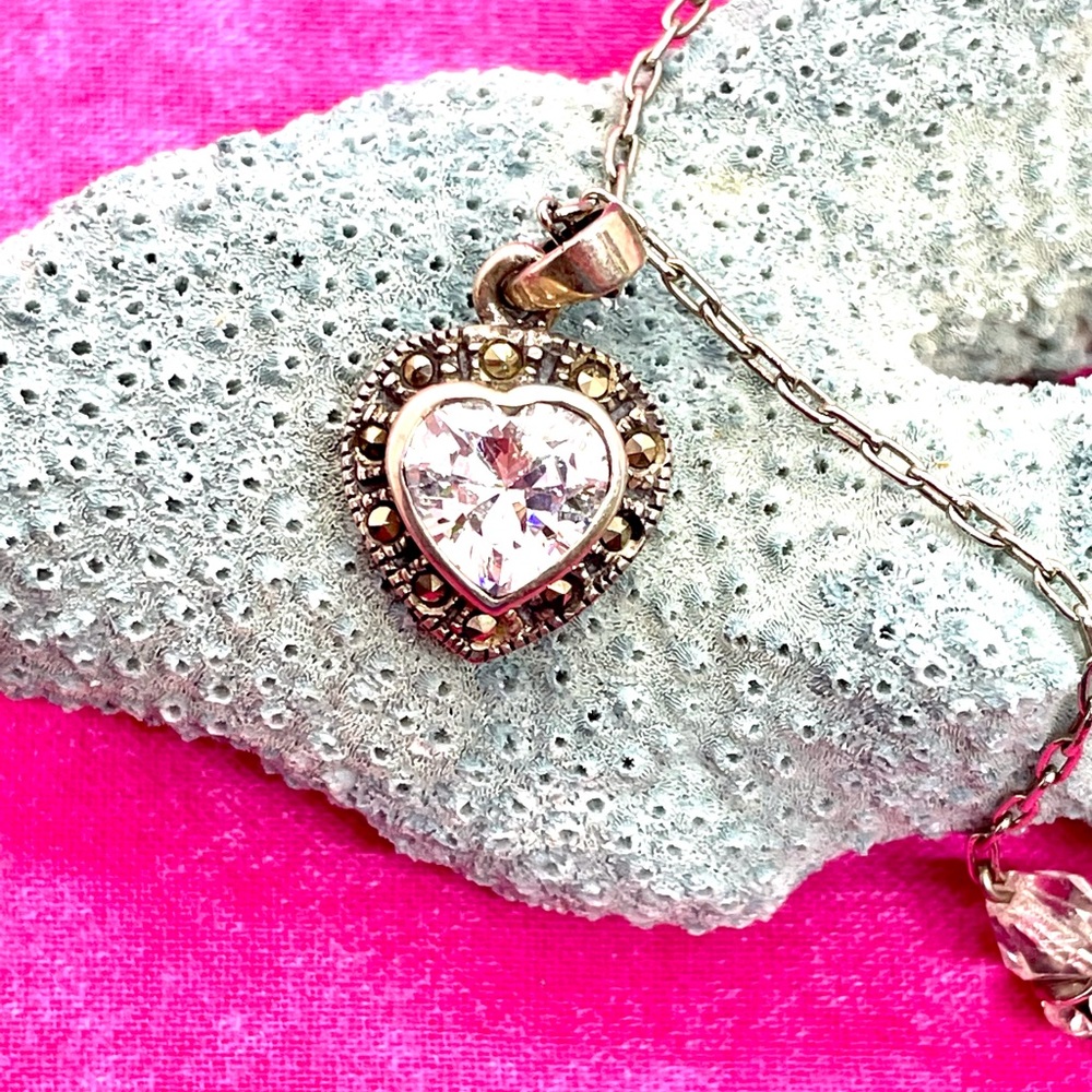 Silver Marcasite CZ Heart Necklace